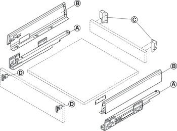 Drawer Set, Square Railing, Häfele Matrix Box S35, 84 mm Drawer Height