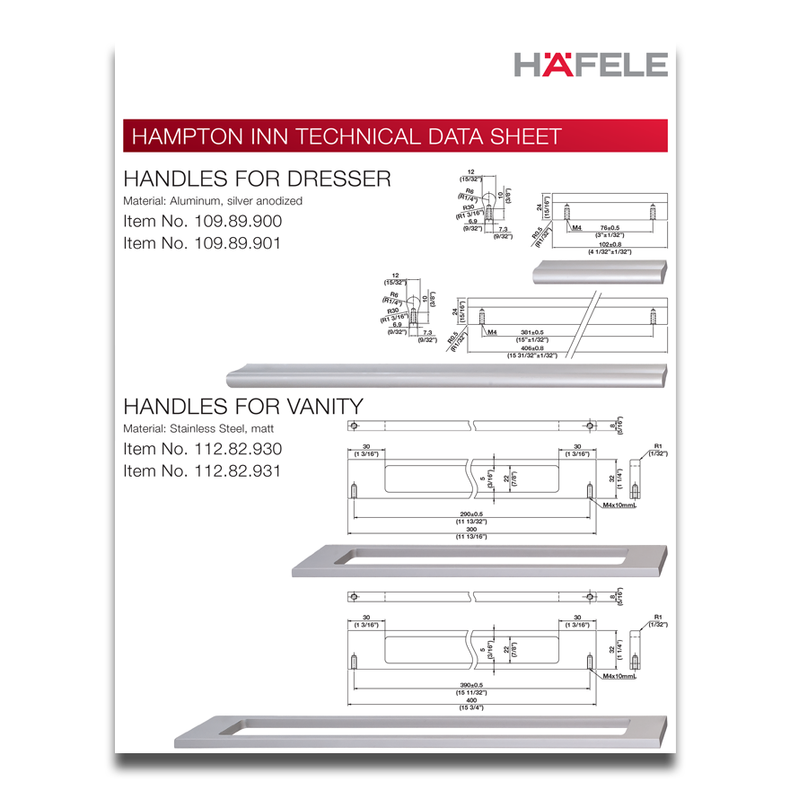 Hampton Inn Hardware Technical Data Sheet