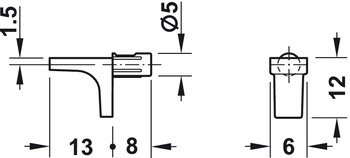 Shelf Support, Plug in, for Ø 5 mm Hole, for Wooden Shelves, K Line