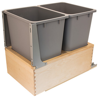 Waste Bin Pull-Out, Wood Frame, Bottom Mount, Double, with Grass Elite Undermount Slides