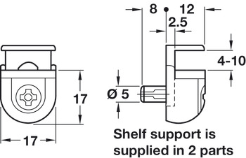 Shelf Support, Plug in, for Glass Shelves, Peki