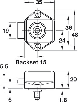 Mini Push-Lock, Backset 15 mm, Plastic