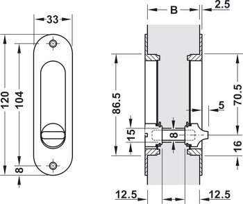 Mortise Locks, Oval, Backset A= 50 mm (1 31/32)