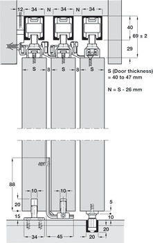 Sliding Door Hardware, Hawa Telescopic 80/3 (for 3 doors), set