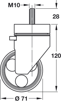 Swiveling Caster, M10 Stem, with Brake, Load-Bearing Capacity 264 lbs.