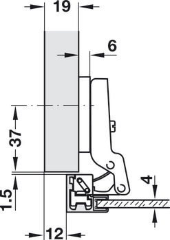 Aluminum Frame Door Hinge, Häfele Metallamat A, half overlay/twin mounting, opening angle 110°