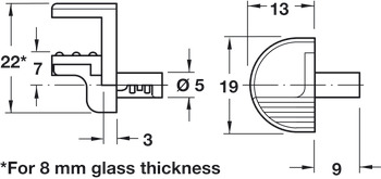 Glass Shelf Support, for Glass Thickness of 8/10/12 mm