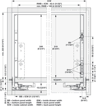Grass Vionaro Drawer System, Side Height: (9 3/4) 249 mm