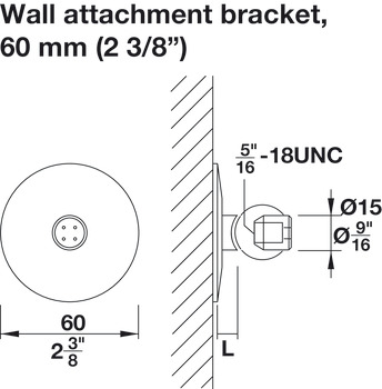 Wall Attachment Bracket, Ø60 mm (2 3/8) with 19 mm (3/4) Spacer