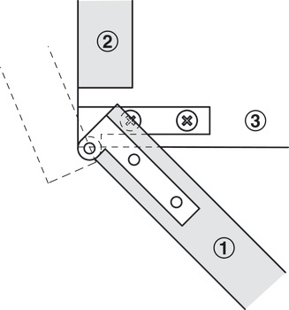 Corner Pivot Hinge, Straight, 250° Opening Angle