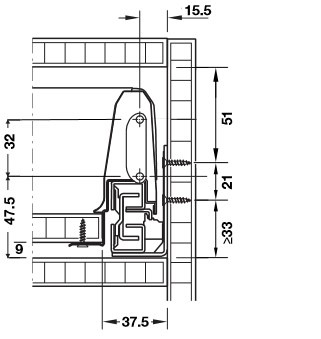 Drawer Set, Square Railing, Häfele Matrix Box S35, 84 mm Drawer Height