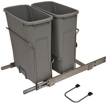 Waste Bin Pull-Out, KV Bottom Mount, Double, Ball Bearing Slide with Overtravel and Soft-Close