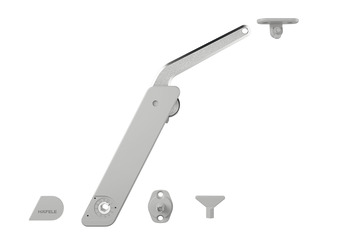 Swing-Up Fitting Complete Set, Free Flap H 1.5, Plastic with Metal Support Arm