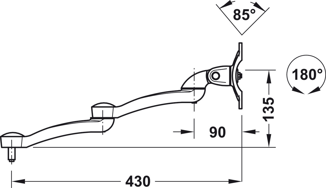 Häfele ELLIPTA Monitor long arm adjustment medium duty 3,5-5kg up to 17 inch 818.11.903 